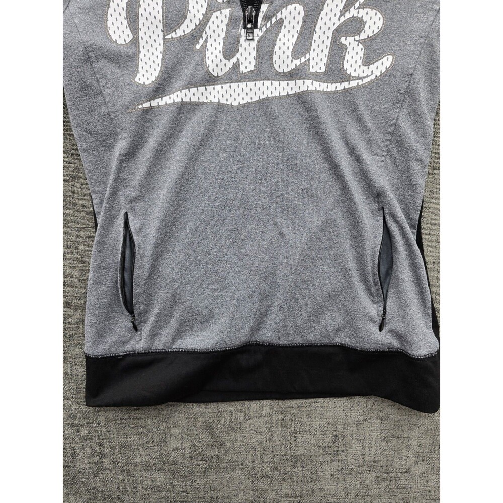 Victorias Secret PINK Gray/Black  Oversized Logo Front 1/4 Zip Sweatshirt XS - Picture 4 of 14